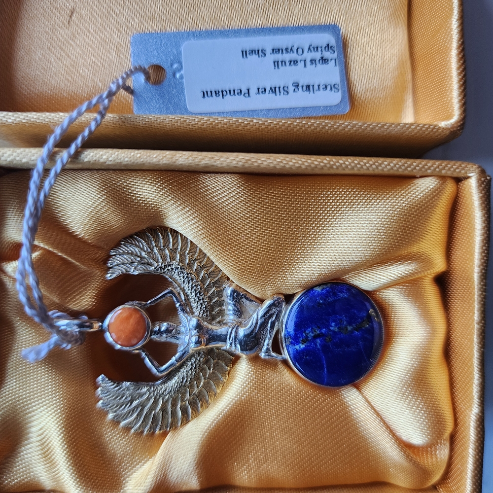 Sterling Silver Pendant with Lapis Lazuli and Spiny Oyster Shell - Picture 2 of 4